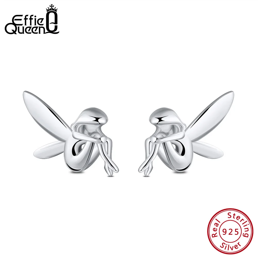 Effie Queen 100% 925 стерлингового серебра серьги-гвоздики для женщин и Fairy Elf маленькая