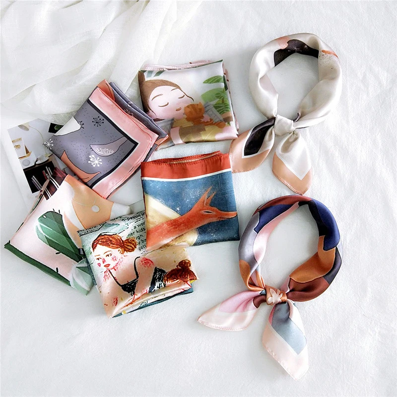 

2020 Spring Summer Brand Fashion Square Scarf Hair Tie Band Women Elegant Vintage Scarf Female Head Neck Silk Scarf