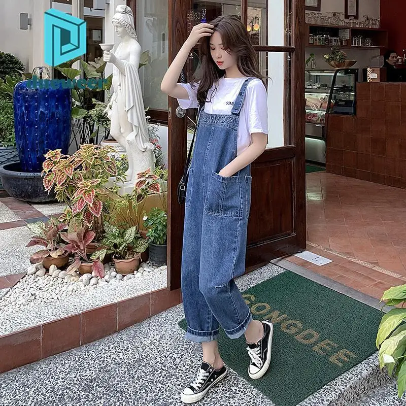 

DUEWEER Denim Jumpsuits Women Rompers Overalls Onesie Strap Jeans Trousers Playsuits Streetwear Large Size Women Clothing Outfit