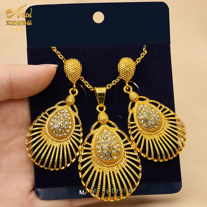 

ANIID African Gold Color Necklace Jewelry Sets Hollow Earrings For Women 2022 Trend Wedding Party Necklace Jewellery Set Gifts