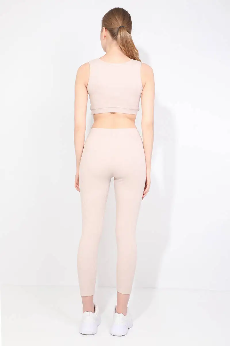 Womens Stone Ribbed Sports Tights Set