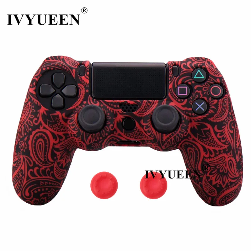 Red Leaf IVYUEEN 44 цвета силиконовый Камуфляжный защитный чехол для sony Dualshock 4 PS4 DS4 Pro тонкий контроллер ручки джойстик колпачки - Цвет: Red Leaf