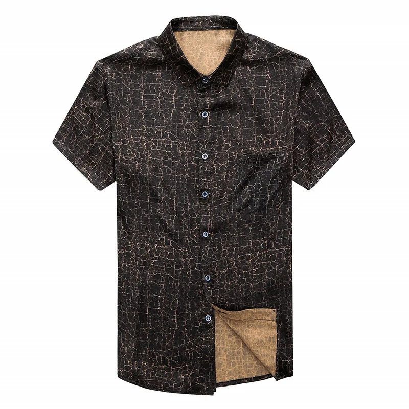 

New 2020 men's short sleeve mulberry silk shirt summer printed Lapel cardigan Silk Satin Half Sleeve Shirt Men's