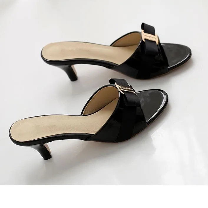 Slippers Female Summer Fashion High-heeled Women's Buckle Fine Heel Patent Leather Sandals Large Size 33-43 | Обувь