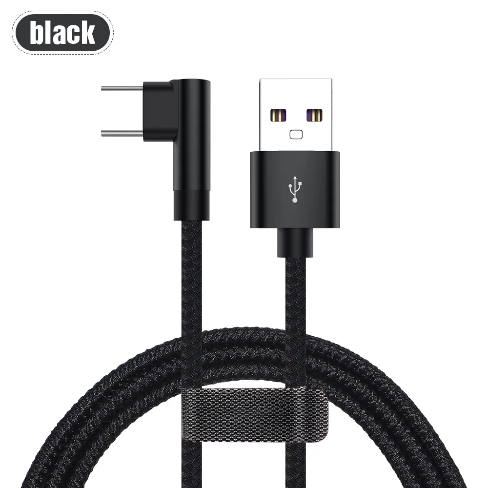 Black 5А usb type C 90 градусов USB C кабель для samsung S10 S8 Xiaomi mi 9 9T красный mi Note 7 Быстрая зарядка type C кабель для huawei P20 P30 - Цвет: Black