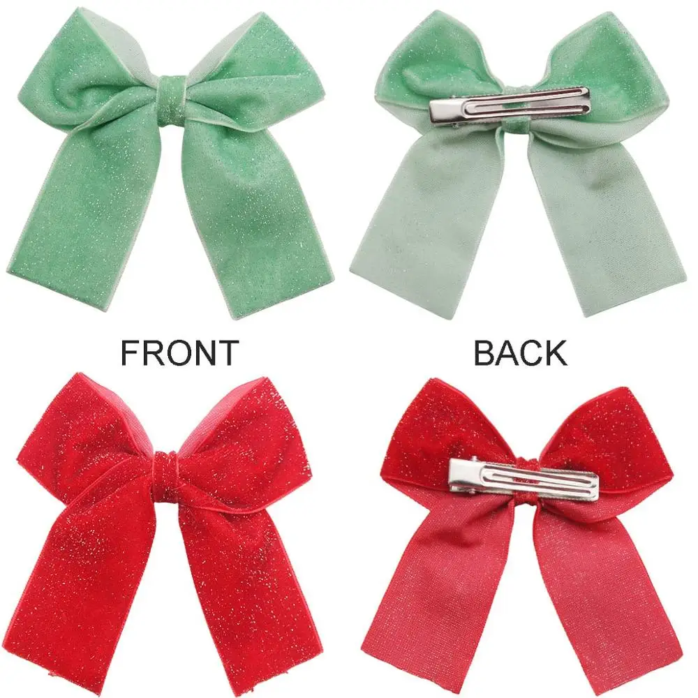 

24PCS Velvet Bows Hair Clips 4 Inch Sparkly Sequin Solid Color Hair Bows With Alligator Clips Hair Accessories for Baby Girls To