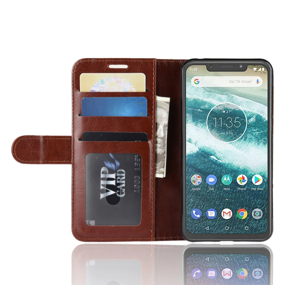 Кожаный чехол для Motorola Moto One power кожаный бумажник c застежкой с держателем карт P30