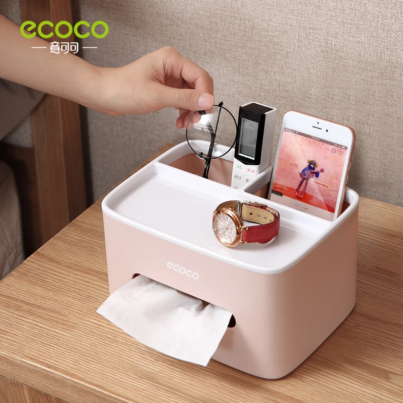 

ECOCO Desktop Tissue Box Home Office Multifunctional Remote Control Box Cosmetic Storage Suction Cup Tissue