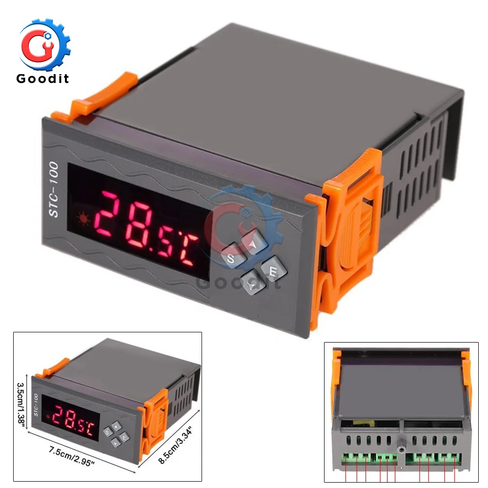 

STC-100 светодиодный цифровой термостат для температурного контрольный термометр термостат теплового мониторинга w/NTC AC/DC 12V 110 V-240 V