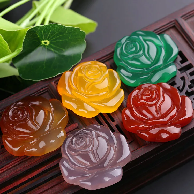 Натуральный агат халцедон Роза кулон бусы ожерелье Шарм ювелирные изделия