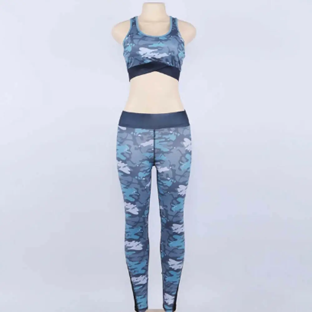 Camouflage 2 Women's Sport Gym Yoga Vest Bra Sports Jog Legging Pants Outfit Wear Set 2 Piece - Цвет: Camouflage 2