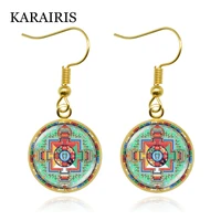 karairis new buddhist sri yantra mandala earrings sacred geometry glass cabochon dangle hook earrings for women girls jewelry