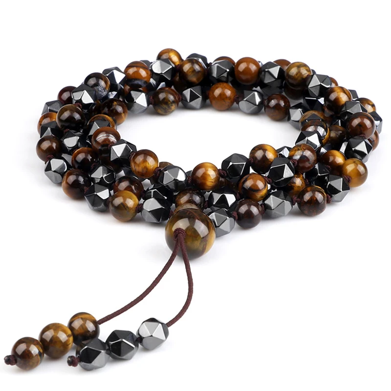 

Natural Tiger Eye Onyx Stone Bracelet Charm 6mm Irregular Hematite Yoga Necklace for Women Men 108 Mala Beads Bracelets Jewelry