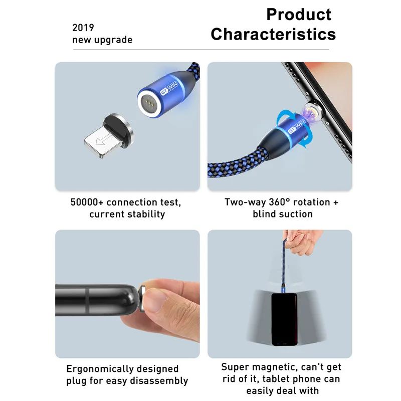 Магнитный USB кабель GTWIN 1 м/2 м 3A быстрая зарядка Micro Тип C магнитное зарядное