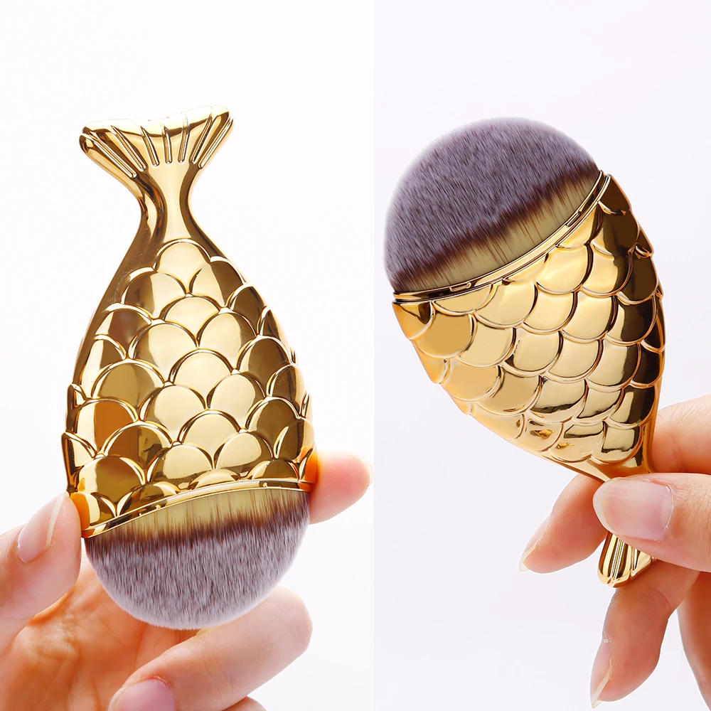 Miss Gorgeous 1pc Fish Shape Makeup Brush Cosmetic Foundation Brushes Beauty Make Up Tool Accessories Pinceaux Maquillaje Gold | Красота и