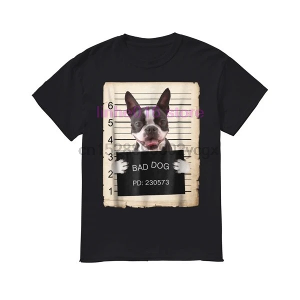 Брендовая мужская рубашка Boston terrier dog mug shot bad shirt|Мужские футболки| |