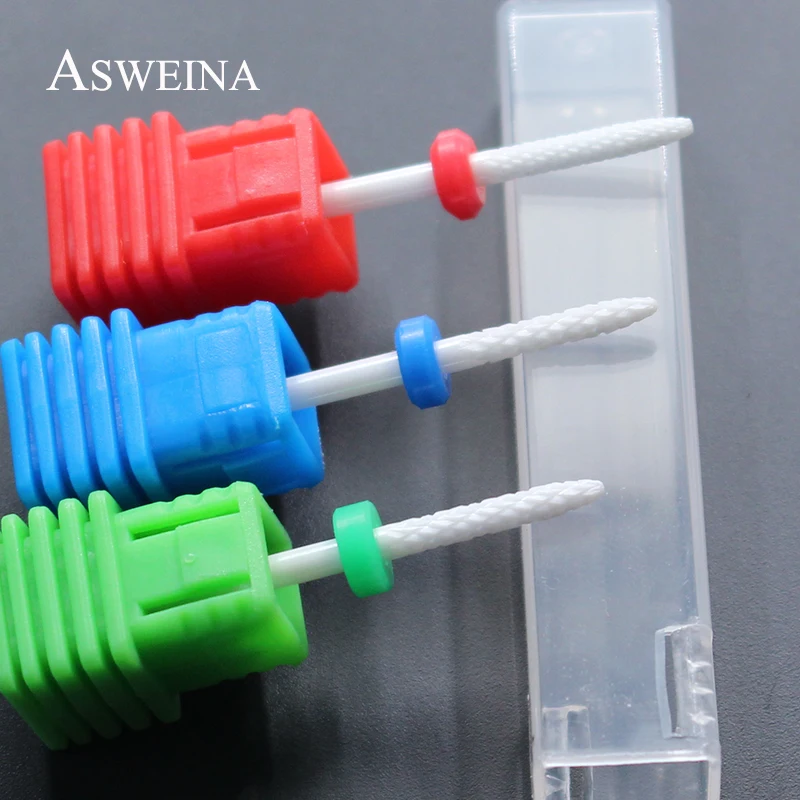 ASWEINA, профессиональные, 1 шт., керамические, белые, Cuspidal, дизайнерские, чистые сверла для ногтей, 3/32 дюйма, размер хвостовика, заусенцы, инструменты для ногтей, для салона