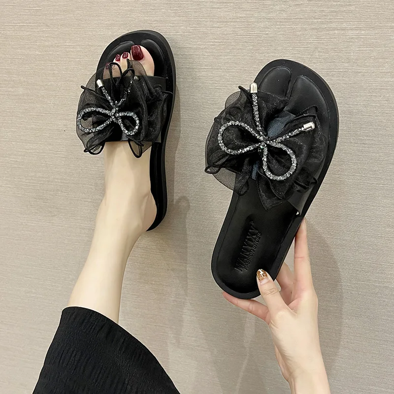 

Shoes Slippers Casual Slipers Women Low Shale Female Beach Slides Butterfly-Knot Luxury 2021 Flat Summer Sabot PU Basic