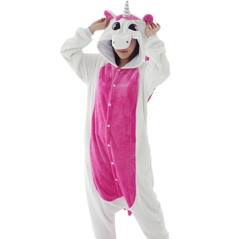 Pink Unicorn Унисекс пижамы с животными для взрослых костюм аниме стежка Единорог панда Медведь Пикачу фланель мультфильм милый теплый Косплей пижамы - Цвет: Pink Unicorn