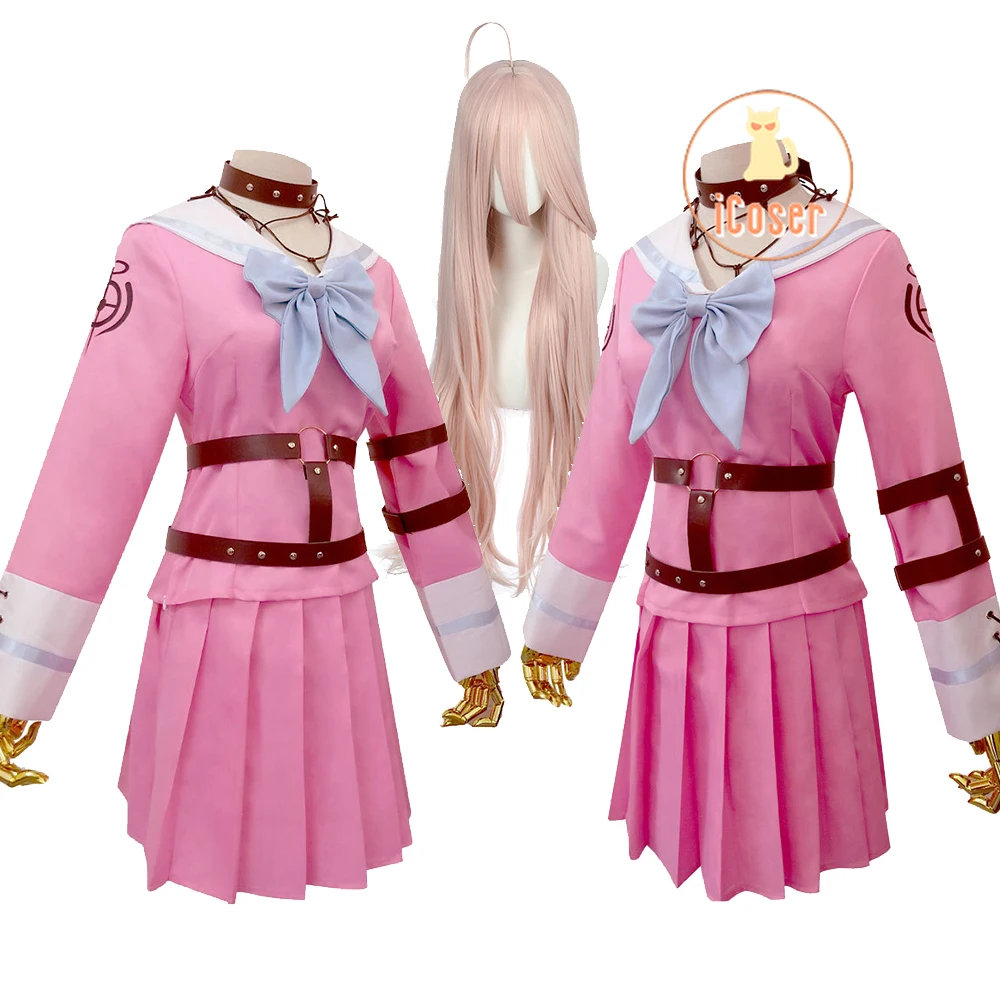 

Костюм для косплея ирумы МИУ, 11 шт., светло-розовый длинный парик Danganronpa V3, платье Марди Гра, школьная форма для девочек