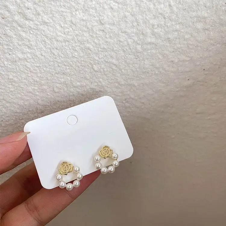 

Small Round Rose Flower Pearl Stud Earrings 2020 New Jewelry Korean Simple Earing