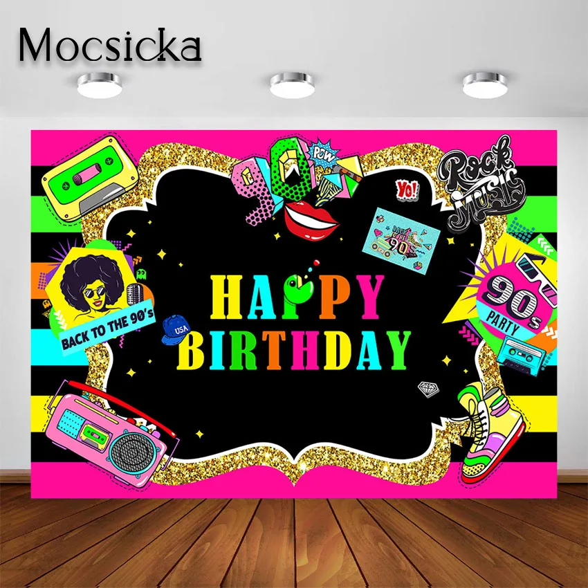 

Mocsicka 80s Birthday Party Backdrop Retro Graffiti Hip-Hop Rock Back to The 80'S Birthday Party Decoration Photo Background