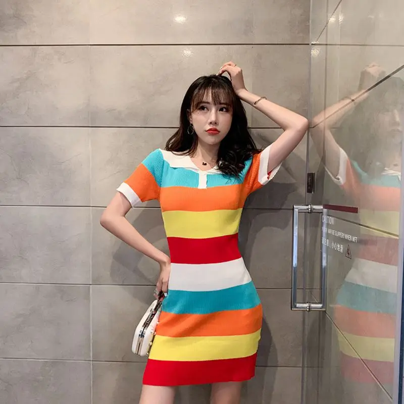 2019 летнее платье женское модное повседневное цветное Полосатое Повседневное