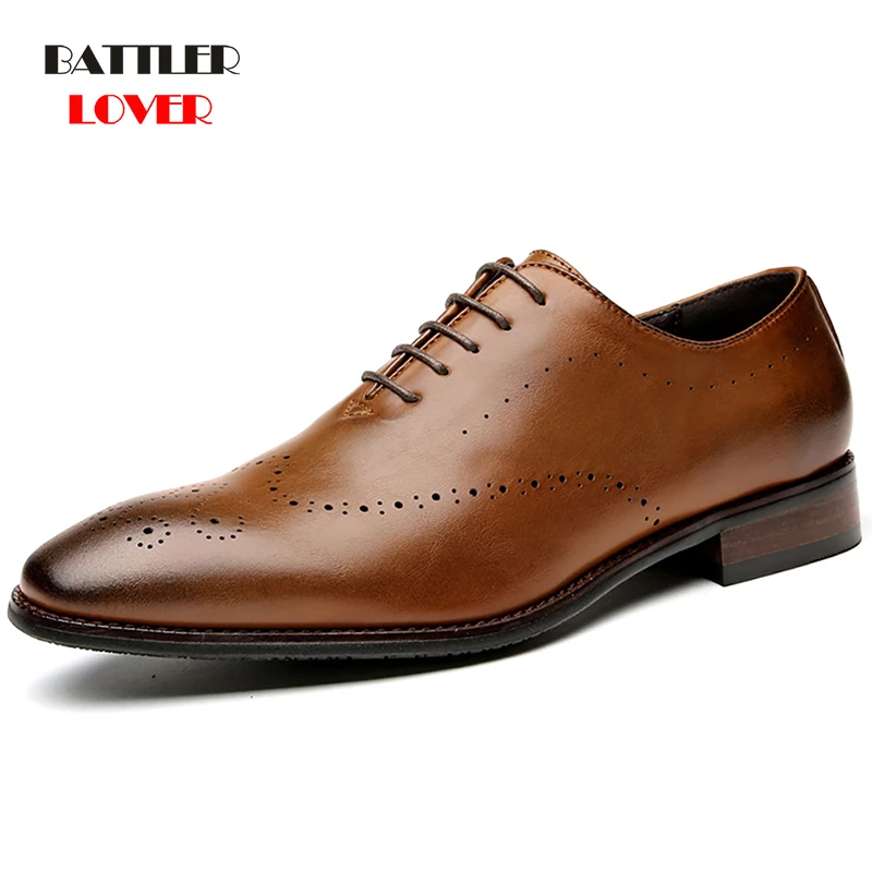 

Brogue Dress Shoes for Men 2021 Genuine Leather Bullock Fashion Formal Oxfords Male Vintage Wedding Business Red Suit Footwear