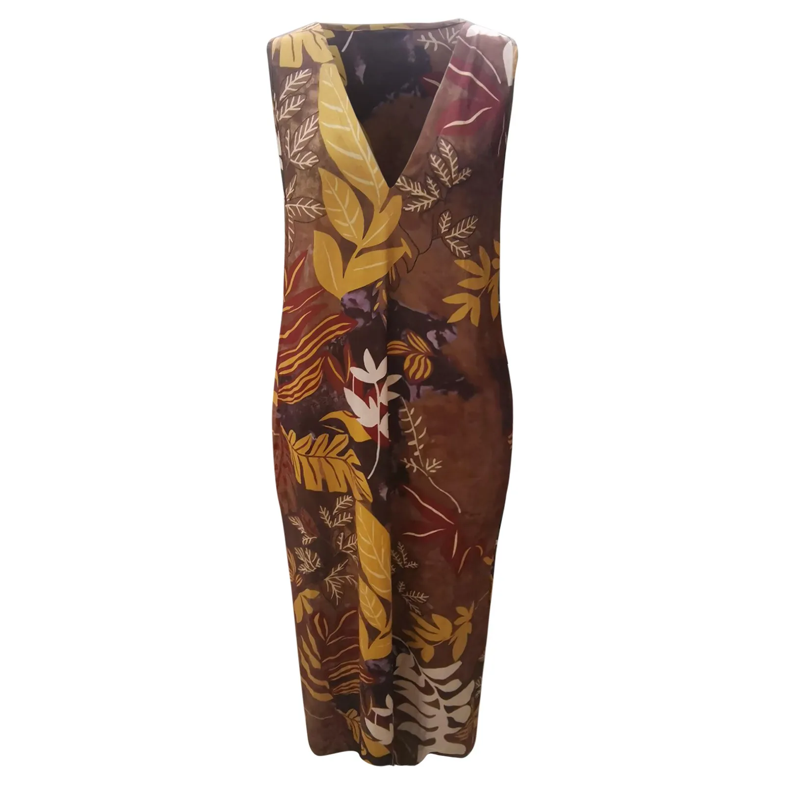 

Summer Ladies Fashion Polyester Deep V-neck Sleeveless Printed Loose Casual Pocket Dress Sexy V-neck Sleeveless Printed Loose 02