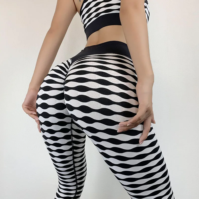 

NORMOV Women Sets Summer Backless Strapless Bras And High Waist Push Up Leggings Suit Fitness Breathable Printing Sets Woman