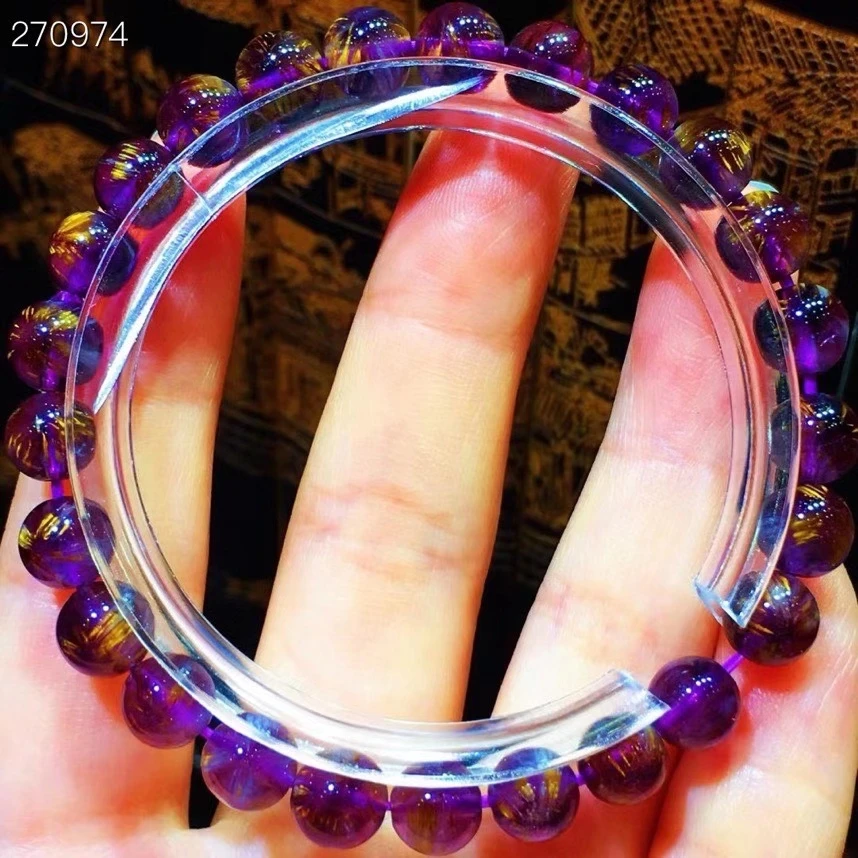 

Натуральный Cacoxenite Auralite 23 Фиолетовый рутилированный кварцевый браслет 7 мм прозрачный Круглый браслет с бусинами для женщин и мужчин AAAAAA