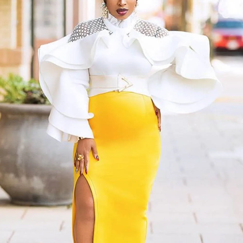 В африканском стиле с рукавами оборками Женская блузка Топы вечерние Клубные