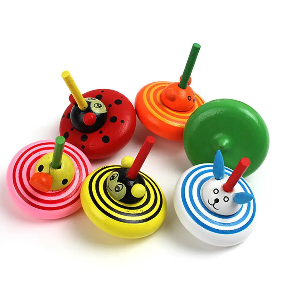 Набор деревянных гироскопических топов с разноцветными животными