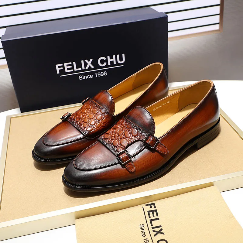 Роскошные мужские мокасины FELIX CHU лоферы из натуральной кожи с двойным ремешком