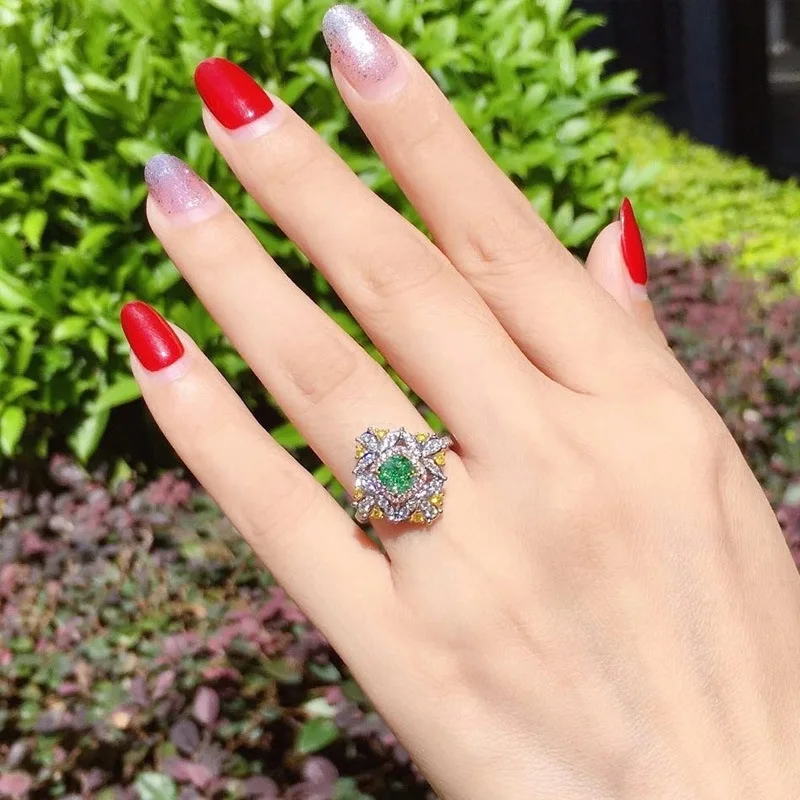 

European Style Dazzling Luxury Two Tone Open Ring with Yellow Green CZ 2021 New Top Women Jewelry Fashion Trend for Wedding