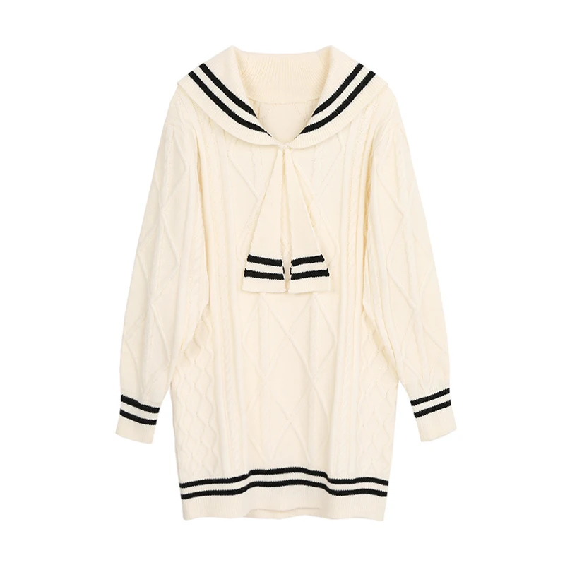 

H.SA 2021 Women Long Sweater And Pullover Sailor Collar Korean Style Fashion Fall Sweater And Jumpers Long Knit Dress Pull Femme
