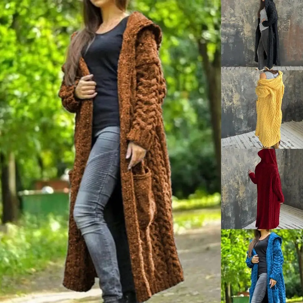 

Women Cardigans Solid Color Long Sleeve Braid Knit Cardigan Hooded Sweater Coat Overcoat Loose Ladies Sweaters Coats Plus Size