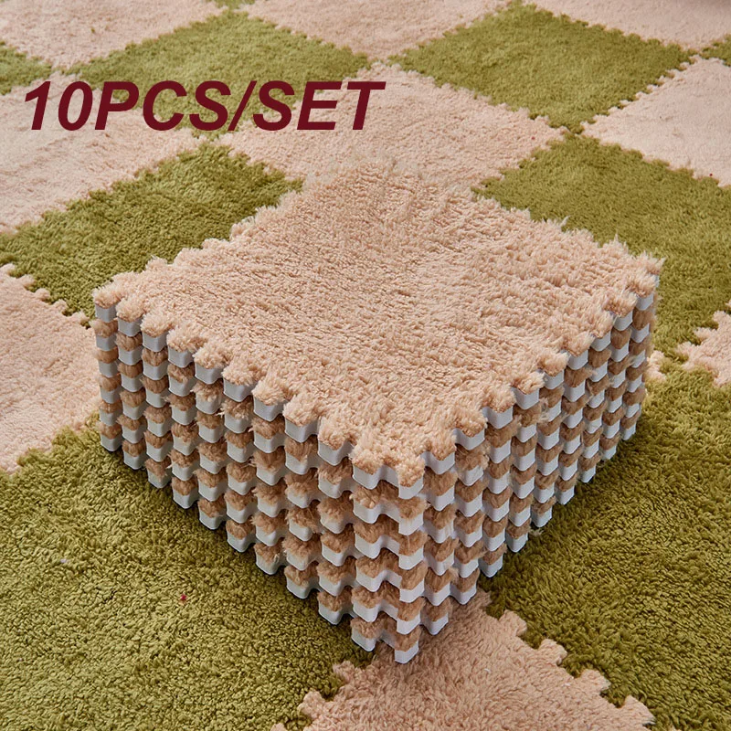 

2021 Latest 10PCS 30x30CM EVA Foam DIY Puzzle Mat Long Hair Villi Shaggy Carpet Mat Plush Soft Area Baby Rug Children Playmat