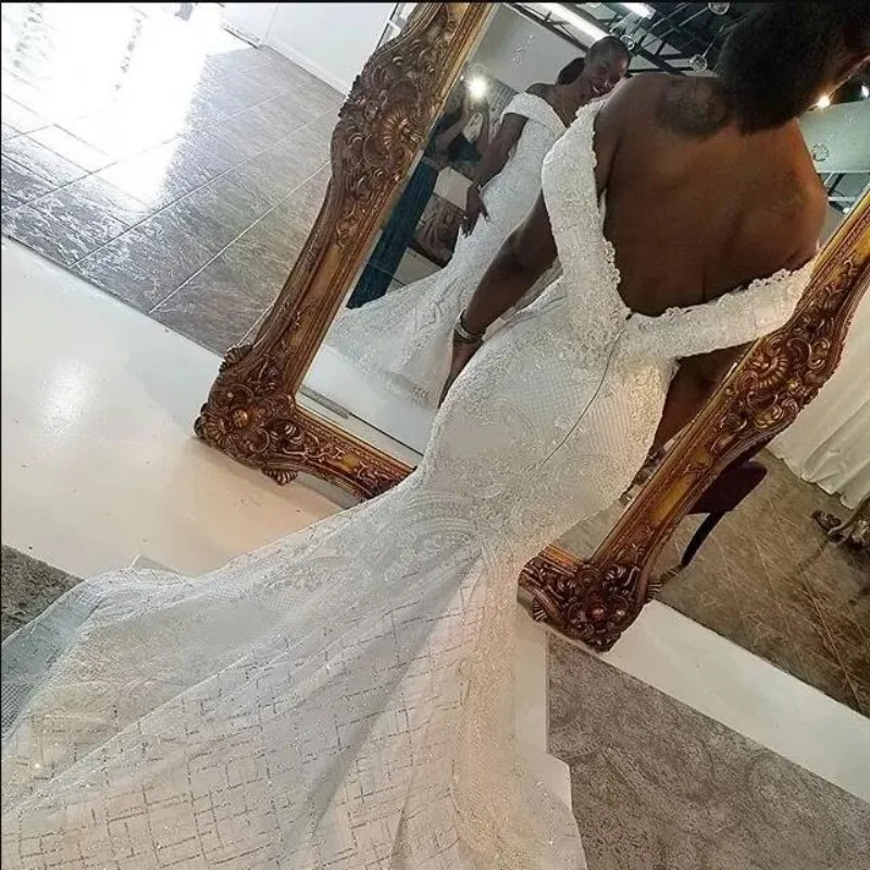 Luxury Detachable Wedding Dress Real Image Off the Shoulder Bling Bling Glitter Mermaid Bridal Gowns