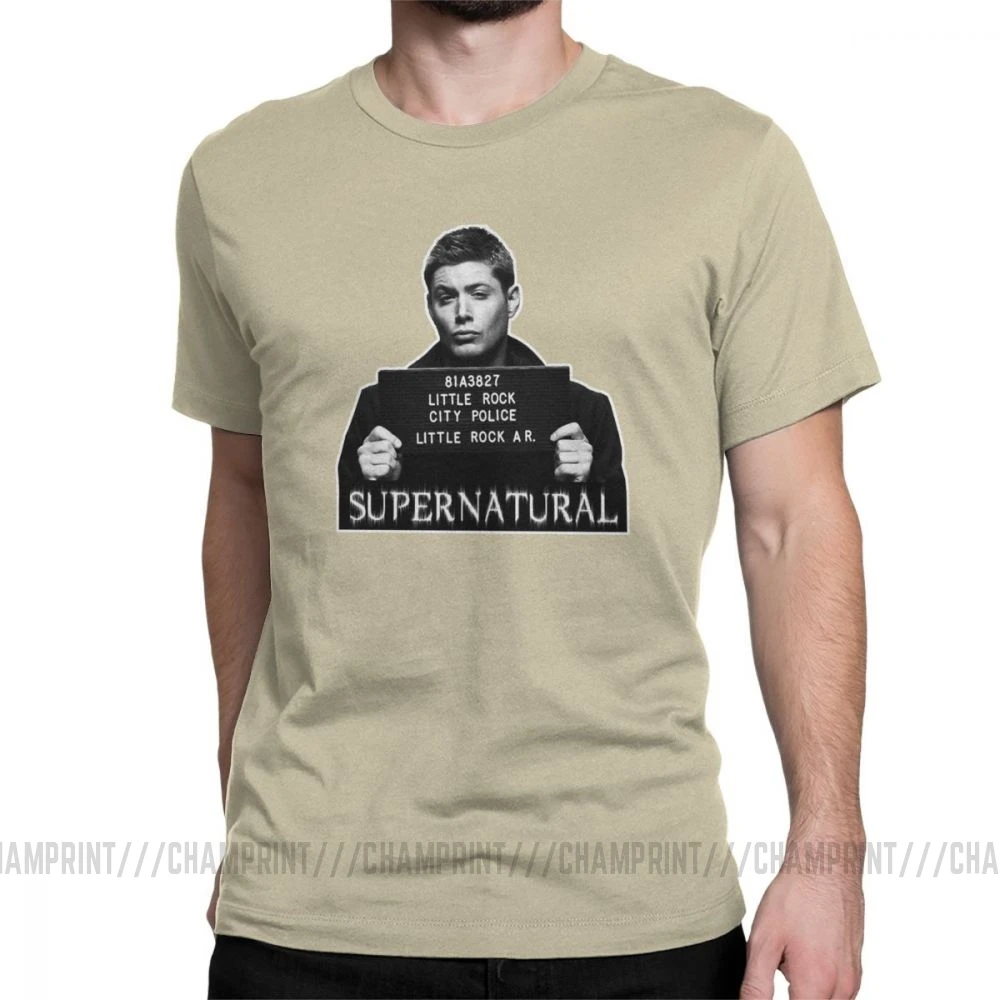 Dean Mugshot футболка Сверхъестественное SPN Brothers футболка мужские топы размера плюс забавная футболка с круглым вырезом из чистого хлопка - Цвет: Хаки