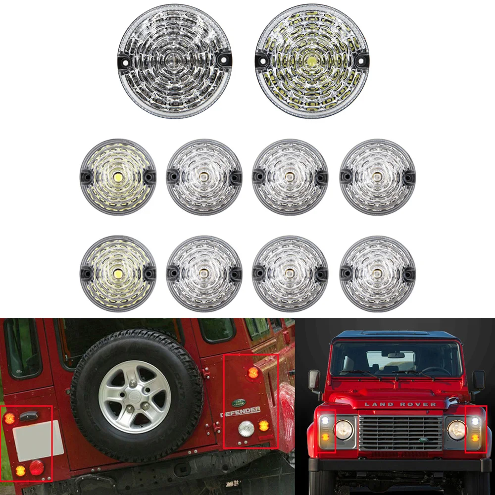 10pcs Clear Lens Multi Front + Rear Fog Lamp Reversing Light Complete LED Defender Upgrade Kit For Land Rover 1990-2016 | Автомобили и