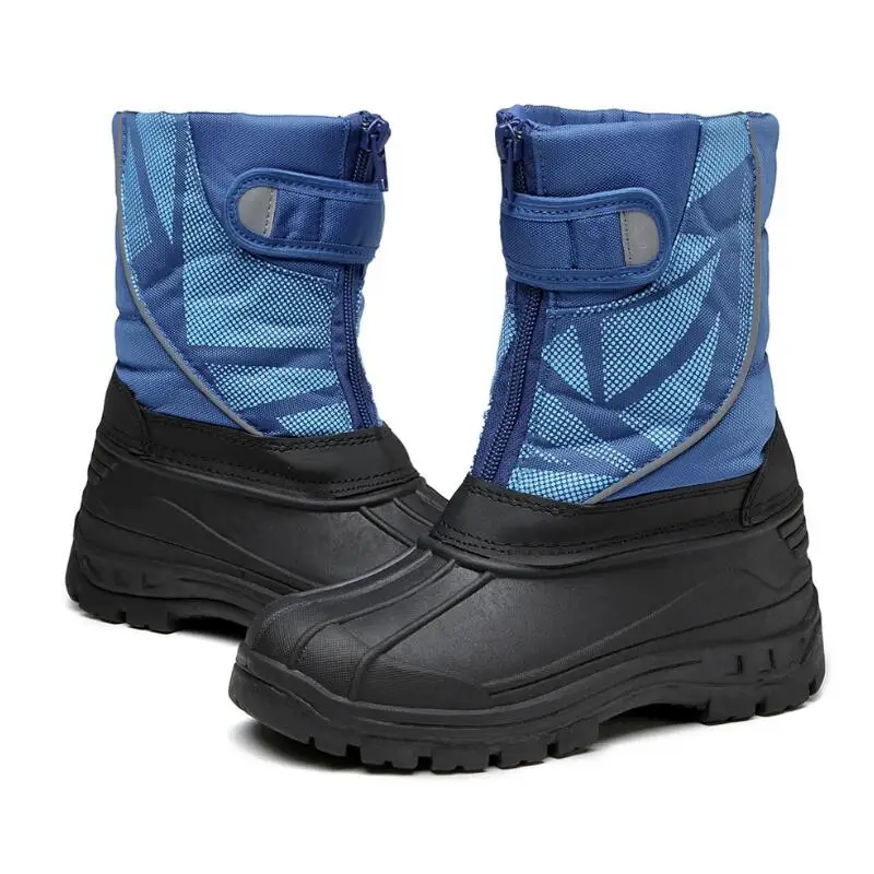 SKHEK New Children Snow Boots Girls Shoes Kids Winter PU Leather Boots Fashion Plush Water-Proof Boys Sneakers 945