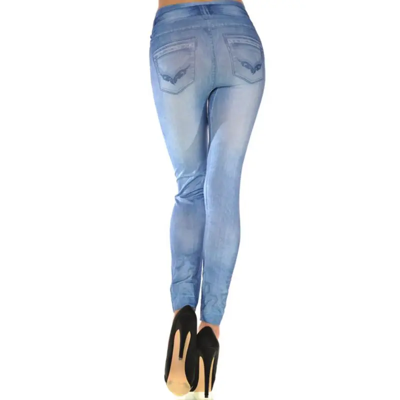 Женские винтажные джинсовые леггинсы с принтом Стрейчевые узкие брюки низкой
