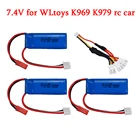 Обновление 7,4 V 600mAh литий-полимерный Батарея для WLtoys K969 K979 K989 K999 P929 P939 RC автомобиль Запчасти 7,4 V Батарея с 3-в-1 кабель для зарядного устройства