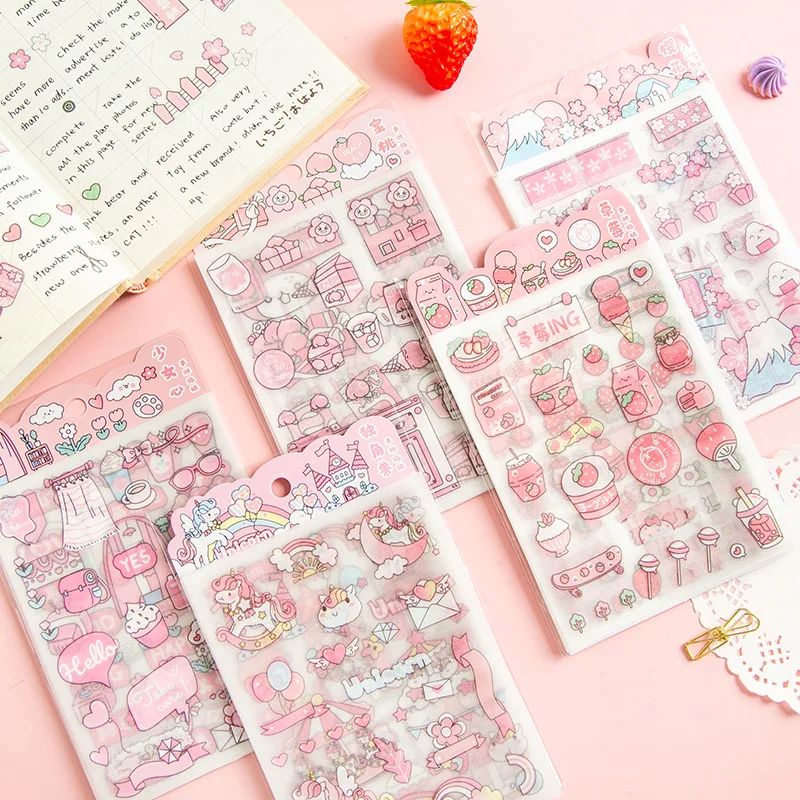 

4 шт/1 лот милые канцелярские принадлежности наклейки розового цвета с принтом «сердечки» для маленькой девочки серии дневник декоративные ...