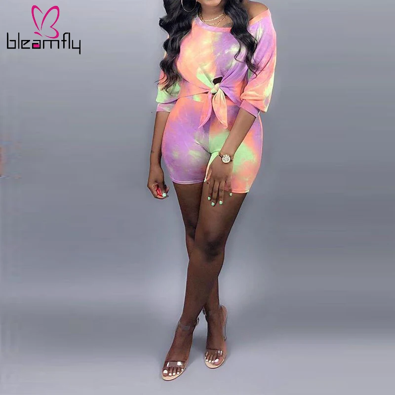 Tie Dye сексуальный комплект из двух предметов для женщин с открытыми плечами