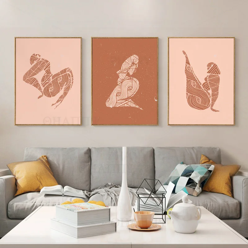 

Abstract Mural Female Canvas Wall Poster Northern Europe Orange and Brown print Simple Mural Decorative living room