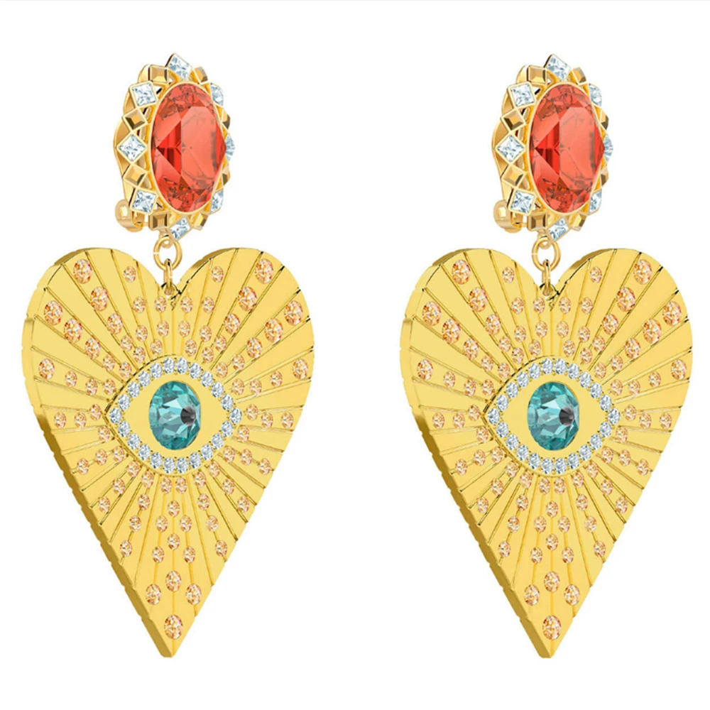 

SWA Fashion New Lucky Female Heart Hollow Gold Earrings Heart-Shaped Crystals Exquisitely Decorated Women'S High-End Jewelry