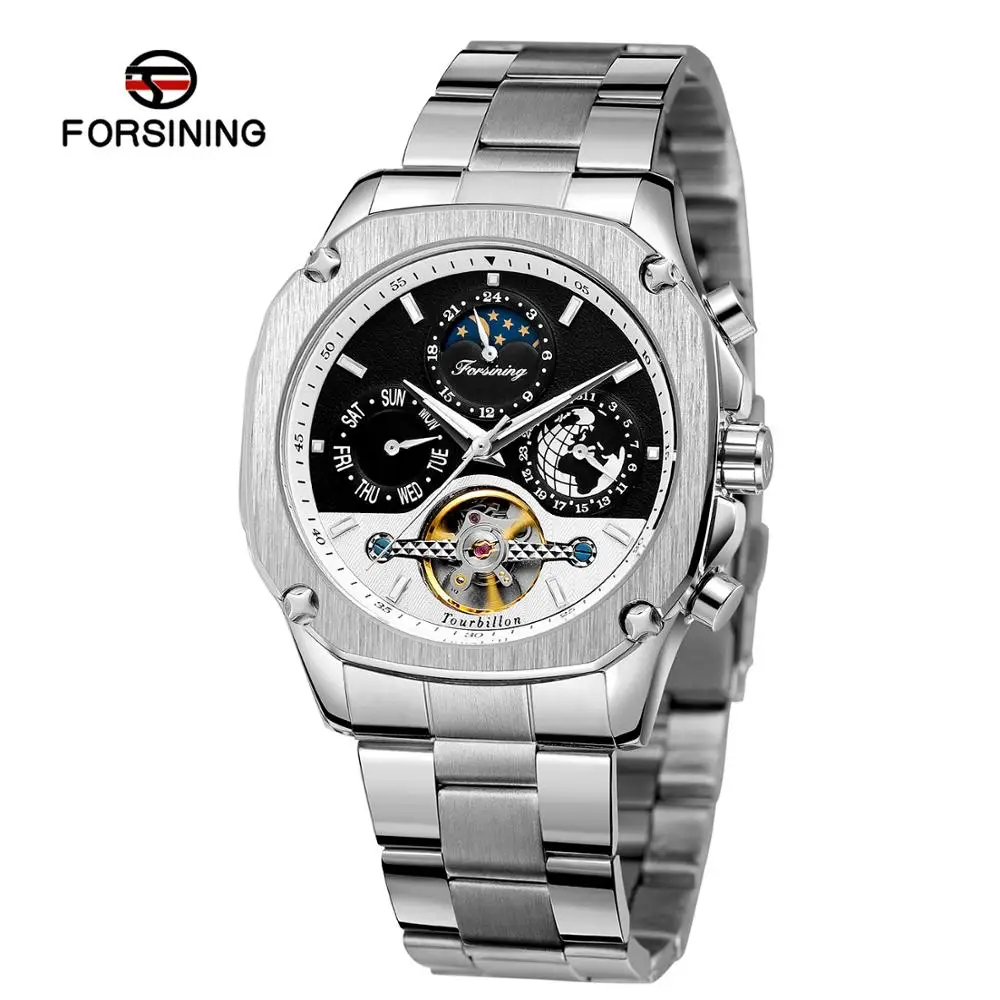 

Forsining Men Automatic Tourbillion Wristwatches Fashion Business Moon Phase Multifunction Waterproof Mechanical Watch Male