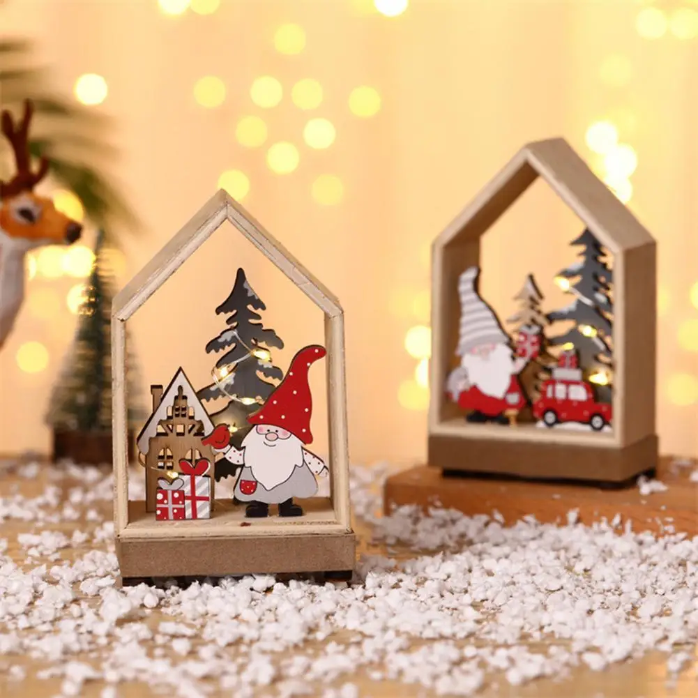 

2021 Christmas Ornament Eco-friendly Sturdy Construction Wood Glowing Xmas Tree Ornaments for Home Desktop Decoration Gift